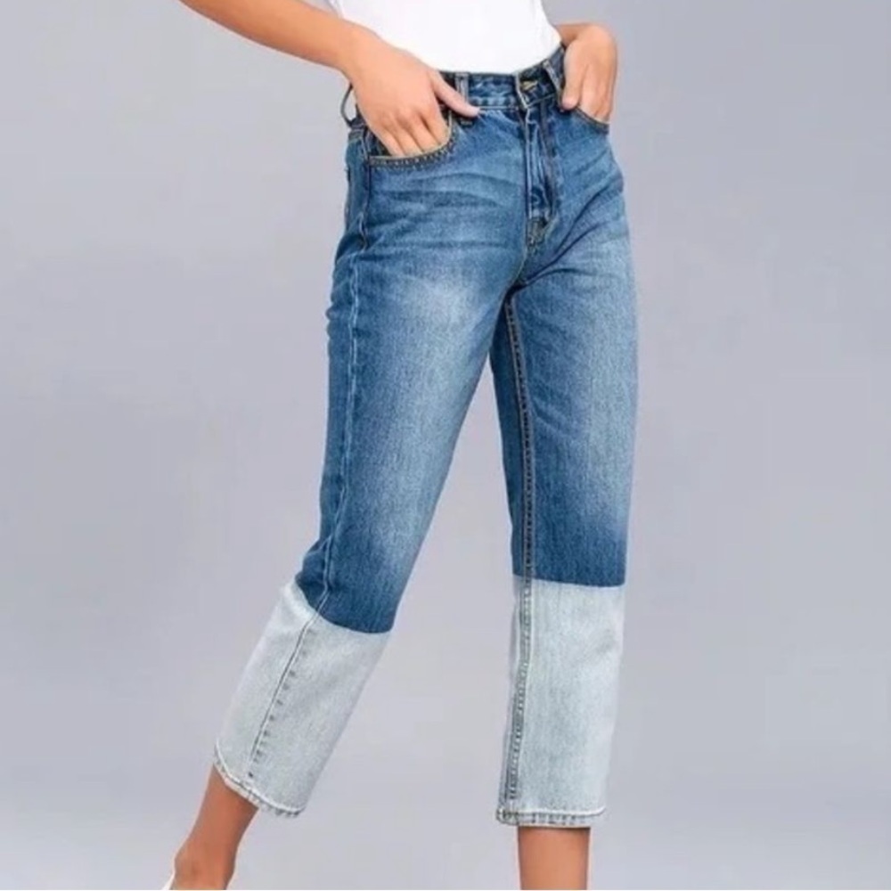 EVIDNT Malibu Blue Dip Dyed Two-Tone Cropped Jeans